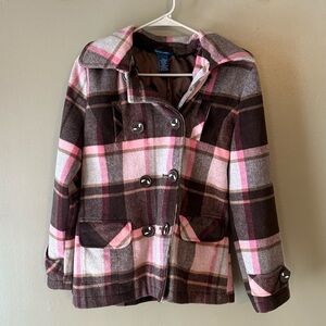 Falls Creek Girls Hooded Plaid Pea Coat
